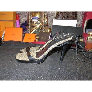 BOGO Guess by Marciano Black Leopard Leather Strappy Ankle Tie Heels sz 7.5